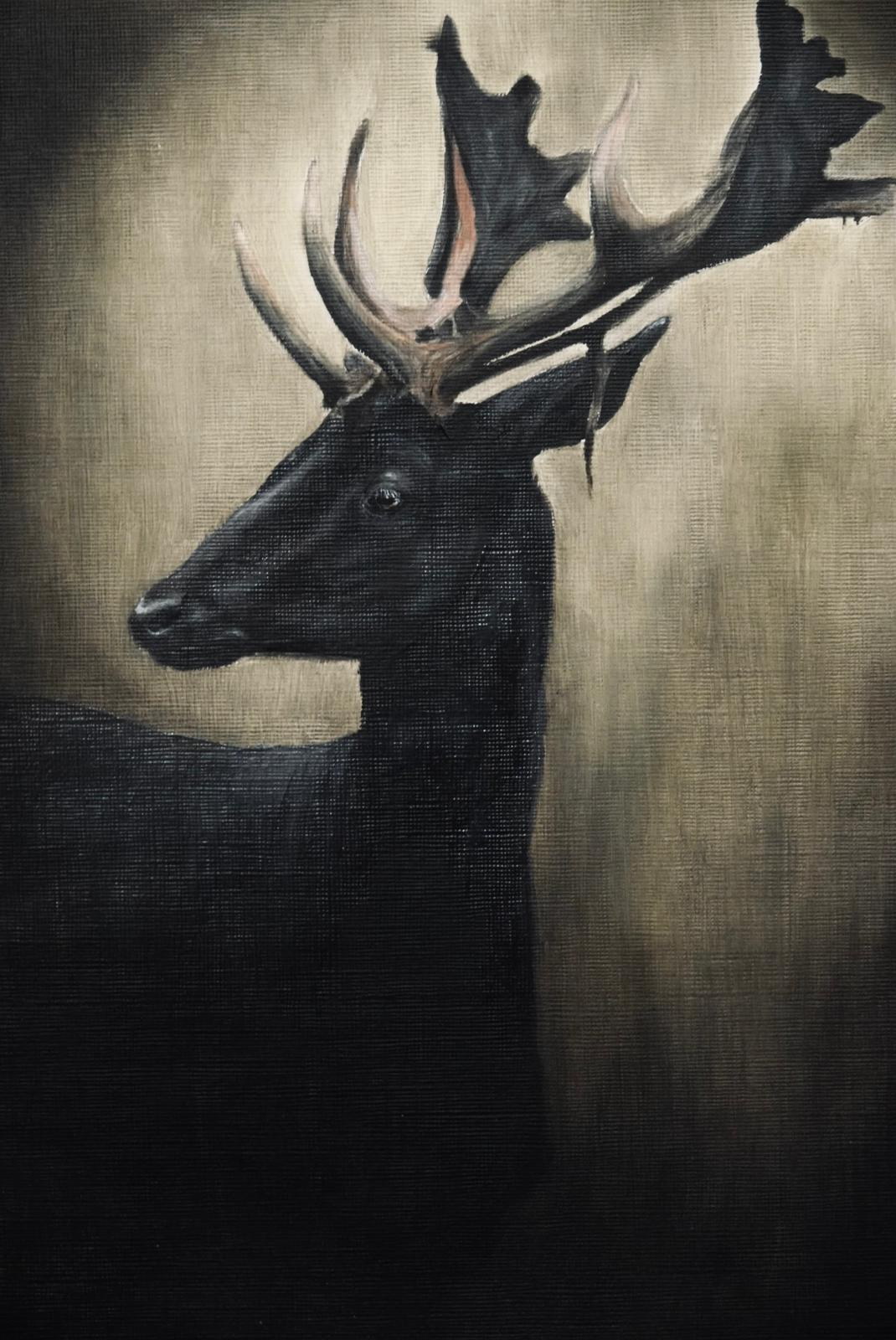 Melanistic Fallow Deer — Original painting by Sakina Ghulam, on sale for $550